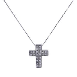 Collana con ciondolo Croce media con Diamanti ct. 0.20