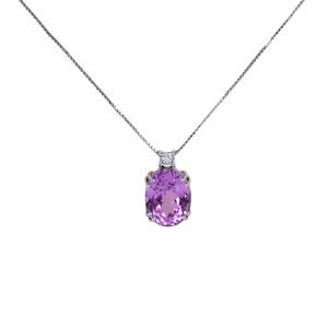 Collana con ciondolo Kunzite rosa e diamante 