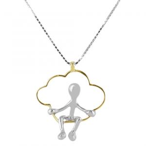 Collana con ciondolo Pensieri Felici nuvola altalena in argento e oro giallo GS 1040 - gallery