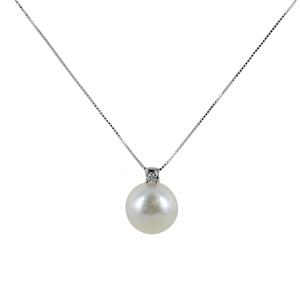 Collana con ciondolo perla Akoya Giapponese 8.00-8.50 mm e diamante - gallery