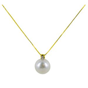 Collana con ciondolo perla Akoya Giapponese 8.00-8.50 mm e diamante