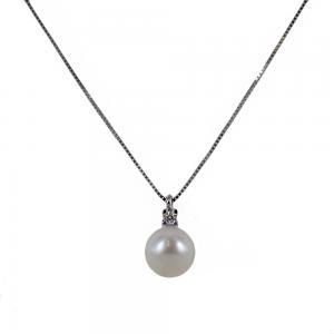 Collana con ciondolo perla Giapponese 7.50 mm e diamante