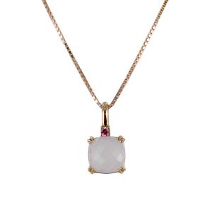 Collana con ciondolo quarzo quadrato sfaccettato rosa e zircone