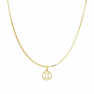 Collana con ciondolo segno zodiacale Gemelli in oro giallo stilizzato - gallery