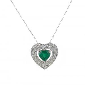 Collana con ciondolo Smeraldo a forma di cuore e doppio contorno di diamanti