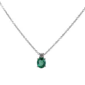 Collana con ciondolo Smeraldo ovale e Diamante - gallery