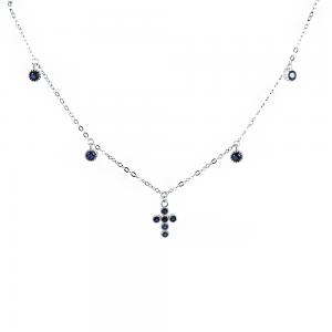 Collana con Croce e charms zirconi blu in argento Agios