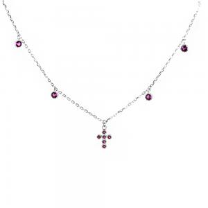 Collana con Croce e charms zirconi rossi in argento Agios