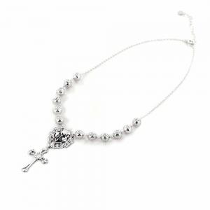 Collana con Croce e Cuore damascato con sfere in argento Agios - gallery