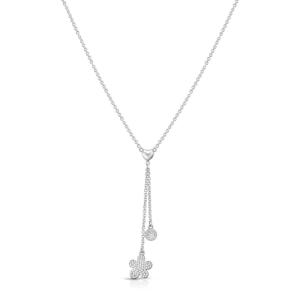 Collana con doppio pendente con fiore in argento e Zirconi GIA 417