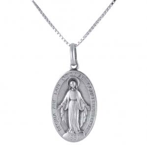 Collana con Medaglia Madonna Miracolosa grande in Argento 21X14 mm