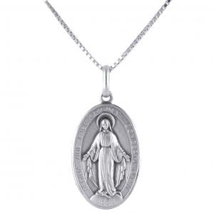 Collana con Medaglia Madonna Miracolosa MAXI in Argento 27X18 mm