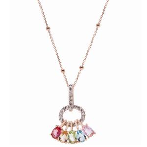 Collana con pendente in argento rosato con zirconi multicolor  - gallery