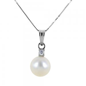 Collana con perla 7.50 - 8.00 mm e diamante