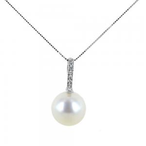 Collana con perla 8.00 - 8.50 mm e diamante - gallery