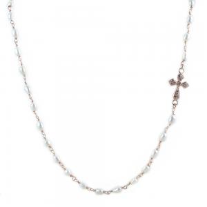 Collana con perle e Croce con zirconi in argento Rose Agios - gallery