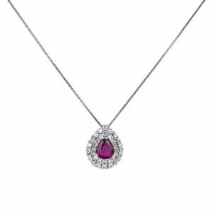 Collana con Rubino a Goccia e doppio contorno di Diamanti 