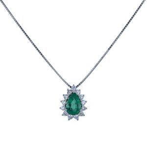 Collana con Smeraldo a Goccia e contorno di Diamanti Kate