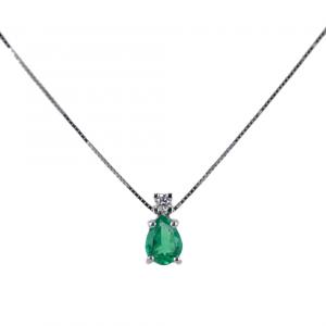 Collana con Smeraldo a Goccia e Diamante - gallery