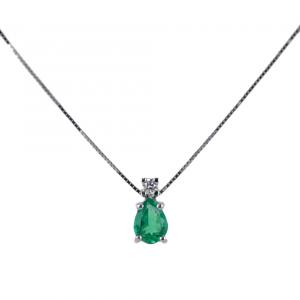 Collana con Smeraldo a Goccia e Diamante - gallery