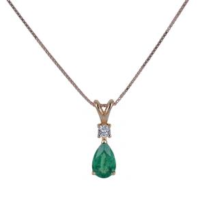 Collana con Smeraldo a Goccia e Diamante su oro rosa