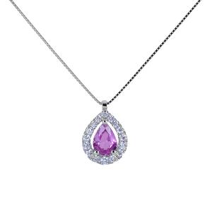 Collana con Zaffiro Rosa a Goccia e contorno di Diamanti