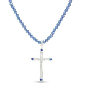 Collana croce blu con zirconi