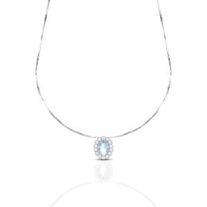 Collana da Donna pietra azzurra con contorno di zirconi in oro bianco 9 kt