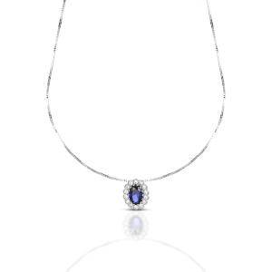 Collana da Donna pietra blu con contorno di zirconi in oro bianco 9 kt - gallery