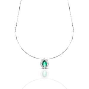 Collana da Donna pietra verde con contorno di zirconi in oro bianco 9 kt