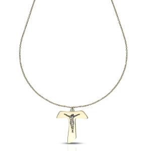 Collana da uomo ciondolo Croce Tao lavorata in oro 9 kt