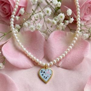 Collana di perle con ciondolo scritta IO E TE - ciondolo cuore amore