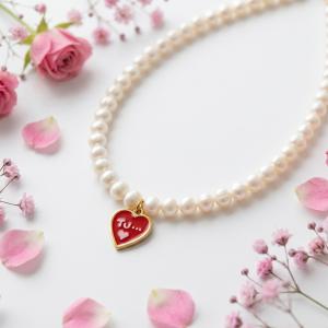 Collana di perle con ciondolo scritta TU - ciondolo cuore amore