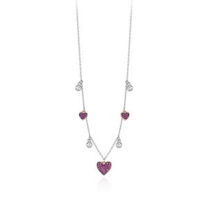 Collana Donna Mabina in Argento con Cuori Zirconi e Rubini sintetici