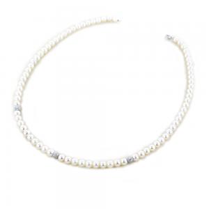 Collana Filo di Perle Freshwater 5.00 - 5.50 mm con sfere diamantate