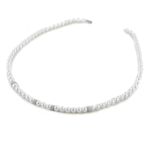 Collana Filo di Perle Freshwater 5.50 - 6.00 mm con anelli diamantati - gallery