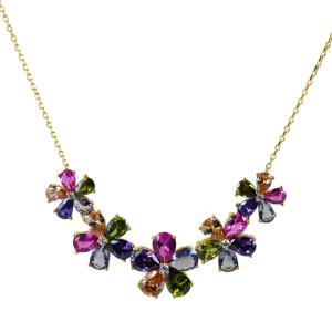 Collana Girocollo Fiori colorati in argento dorato con zirconi 