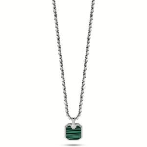 Collana in Acciaio da Uomo con Targhetta Pietra Malachite Verde MLJ413 - gallery