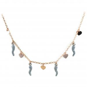 Collana in argento con charms cuori e corni glitter - gallery