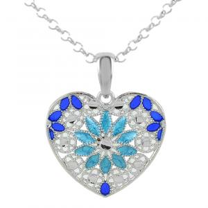 Collana in argento con pendente cuore e smalti azzurri collezione Notre Dame - gallery