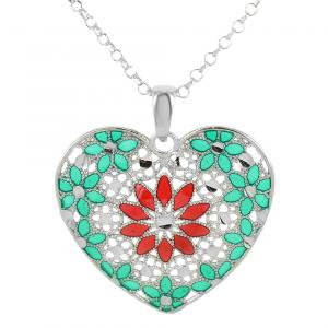 Collana in argento con pendente cuore e smalti verde rosso collezione Notre Dame - gallery