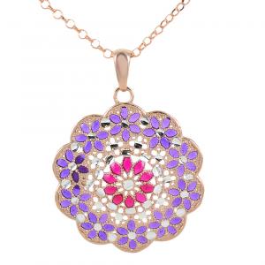 Collana in argento con pendente fiore e smalti viola e rosa collezione Notre Dame - gallery