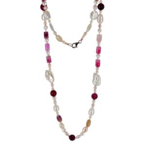 Collana in argento con Perle Agata e Quarzo rosa - gallery