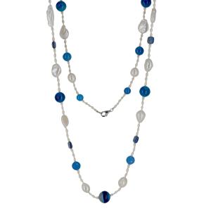 Collana in argento con perle barocche agata blu