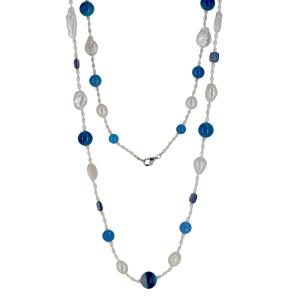 Collana in argento con perle barocche agata blu - gallery