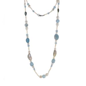 Collana in argento con perle barocche e acquamarina - gallery