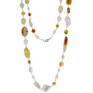 Collana in argento con perle barocche quarzo citrino e corniola