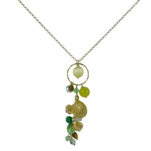 Collana in argento dorato con conchiglia e pietre verdi