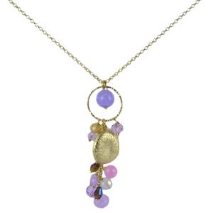 Collana in argento dorato con pepite e pietre rosa lilla