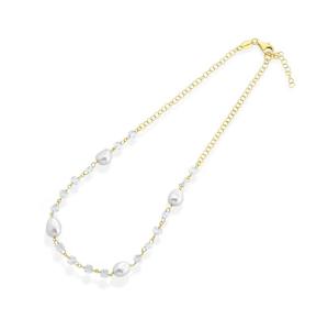 Collana in Argento giallo con perle d�acqua dolce e zirconi bianchi  - gallery